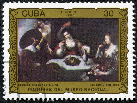 Stamp printed in CUBA shows the "The Five Senses", anonymous