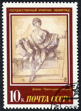 stamp shows painting artist Albrecht Durer "Justice"