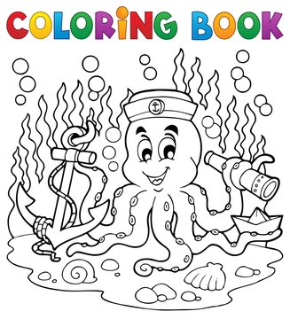 Coloring book octopus sailor 1