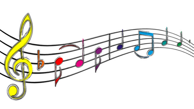 Bunte Notenschlüssel Noten Musik mit Pinsel-Effekt
