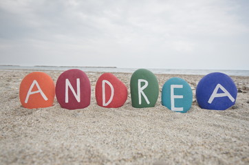 Andrea, male and female name on colouful stones