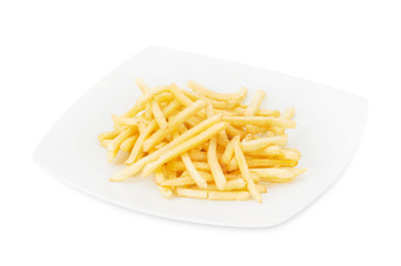 Potatoes fries in the plate isolated on white