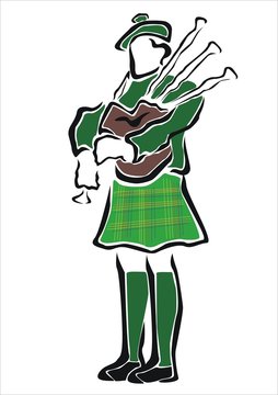 green bagpiper playing, scottish style clip art preview