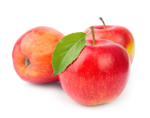 Ripe apples fruit with leaves