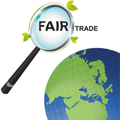 Magnifying glass Fair Trade looking at the world