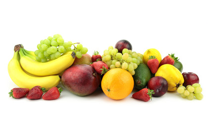 Fruit mix on white background.