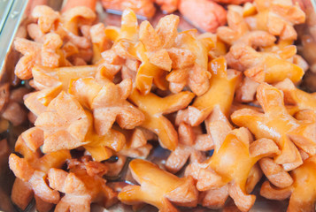 Closeup of deep fried sausages