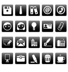 Office icons on black squares