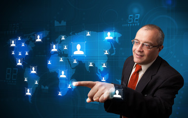 Businessman choosing from social network map