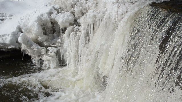 frozen winter river waterfall water closeup murmur sound