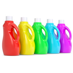 Several of multi-colored plastic bottles