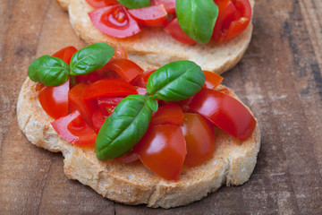 Fresh bruschetta with tomato and basil