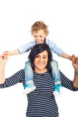 Mother and kid boy having fun