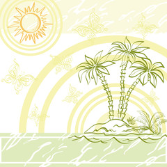 Fototapeta na wymiar Exotic background, island a with palm