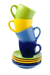 cups on colorful saucers