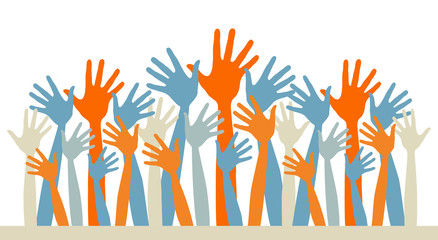 Crowd of happy hands with copy space vector.
