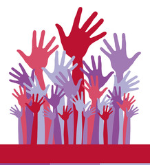 Large group of happy hands with copy space vector.