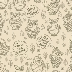 Foto op Aluminium Cartoon owls seamless pattern © annareichel