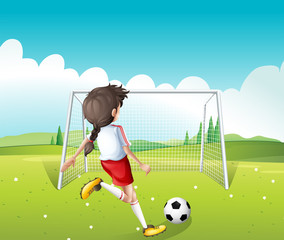 A female soccer player in a white uniform