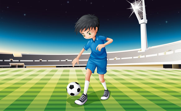 A soccer player in a blue uniform