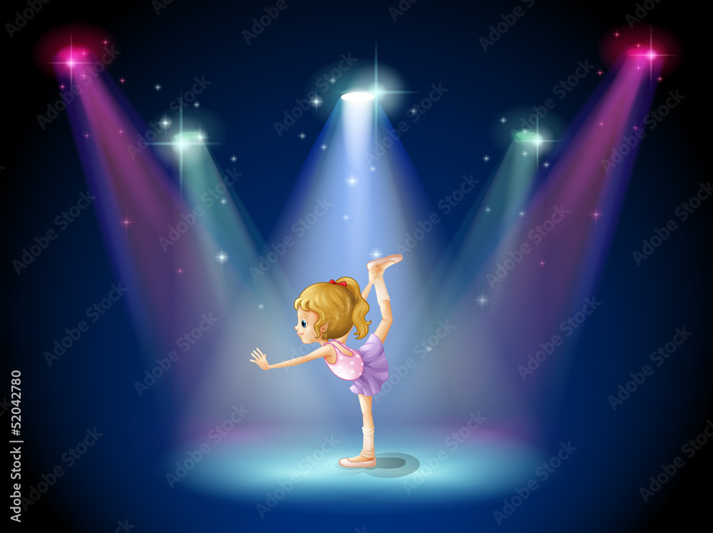 Poster A girl performing ballet on the stage with spotlights