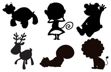 Different animals in black, gray and brown colors