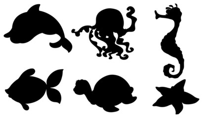 Silhouettes of the different sea creatures