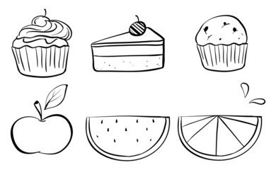 Doodle sets of different foods
