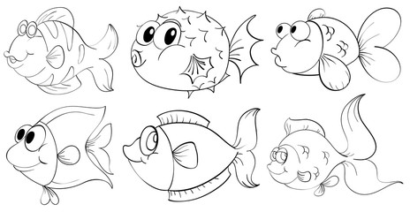 Different doodle design of fishes