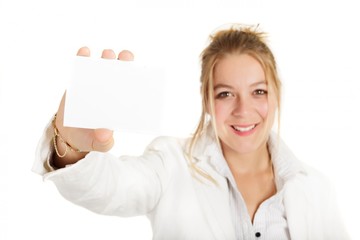 Businesswoman showing blank card