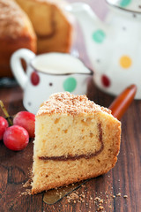Yogurt coffee cake with cinnamon streusel, selective focus