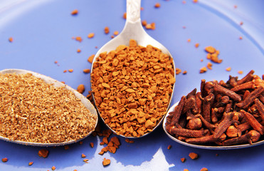 spoon of instant coffee and spices.
