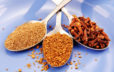 spoon of instant coffee and spices.