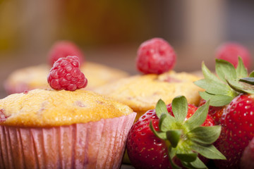 Erdbeer-Rhabarber-Himbeer-Muffins