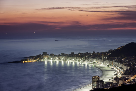 Copacabana Beach at night in Rio de Janeiro
