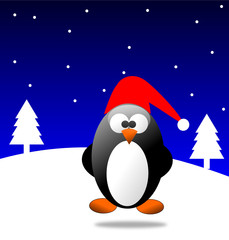 Winter background with christmas penguin