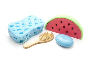 Badeschwamm mit Haarbürste und Seife