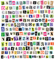 Fototapeta Vector Ransom Note- Cut Paper Letters, Numbers, Symbols obraz