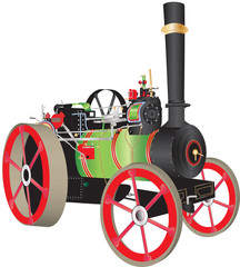 A Green and Red Steam Traction Engine