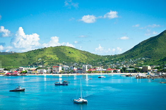Beautiful panorama of Philipsburg, Saint Martin, Caribbean Islan