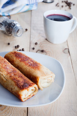 Pancakes with borsch for a dinner