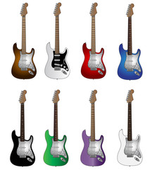 Naklejka premium Set of eight basic colors electric guitars