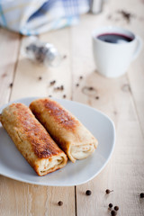 Pancakes with borsch for a dinner