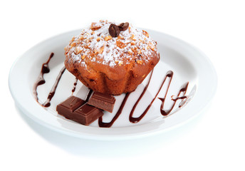 Tasty muffin cake with powdered sugar