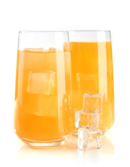 Glasses of orange juice isolated on white