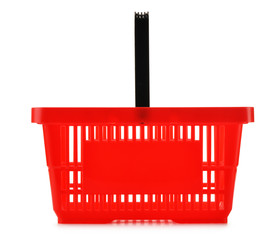 Empty plastic shopping basket isolated on white