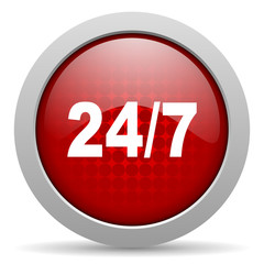 24/7 red circle web glossy icon