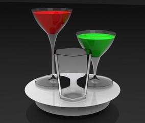 wine glasses with paint and glass.
