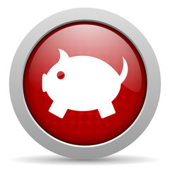 piggy bank red circle web glossy icon