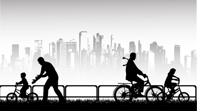walk by bicycle a vector background